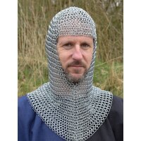 Chainmail coif, unriveted round rings, Ø 9mm, 1.6mm wide, galvanized steel