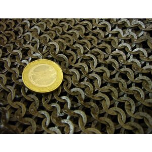 Chainmail aventail for helmets, punched and wedge riveted flat rings, Ø 8mm, steel