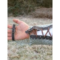 Chain mail arm protection with leather lacing, galvanized steel