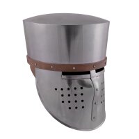 Crusader pot helm, 2 mm steel, with leather liner