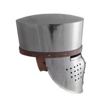 Crusader pot helm, 2 mm steel, with leather liner