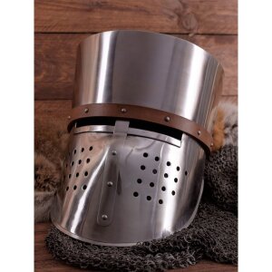 Crusader pot helm, 2 mm steel, with leather liner L