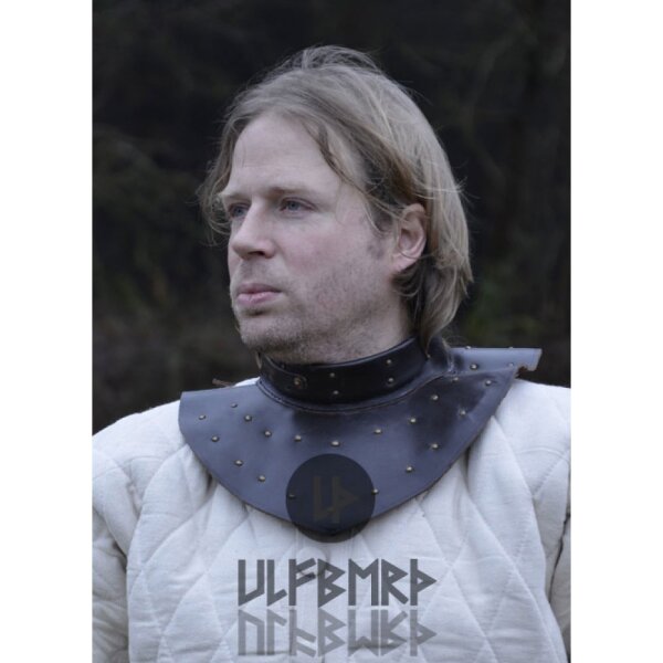 Leather gorget, reinforced with steel plates