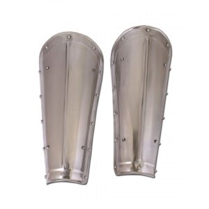 1 Pair Steel Greaves with mid rib, 1.3 mm Steel