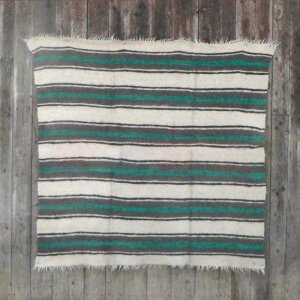 Große handgewebte Decke mit grünem Streifen 210 x 220 cm