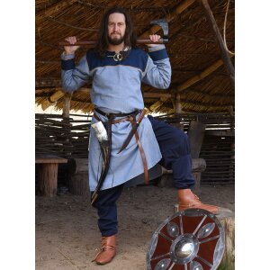 Viking Tunic Ove with Herringbone Pattern made of cotton, blue