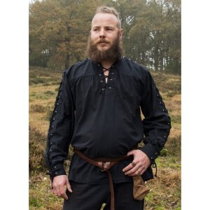 Medieval Shirt Corvin with Lacing, black M