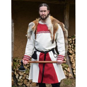 Viking Tunic Halvar with embroidery, natural-coloured/red L