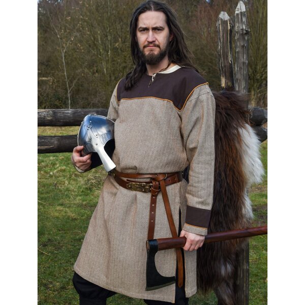 Viking Tunic Ove with Herringbone Pattern, brown M