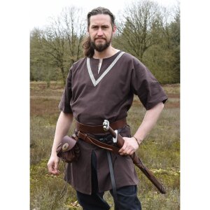 Medieval Braided Tunic Ailrik , short-sleeved, brown M
