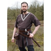 Medieval Braided Tunic Ailrik , short-sleeved, brown XL