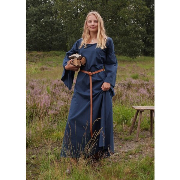 Medieval dress Burglinde with trumpet sleeves blue