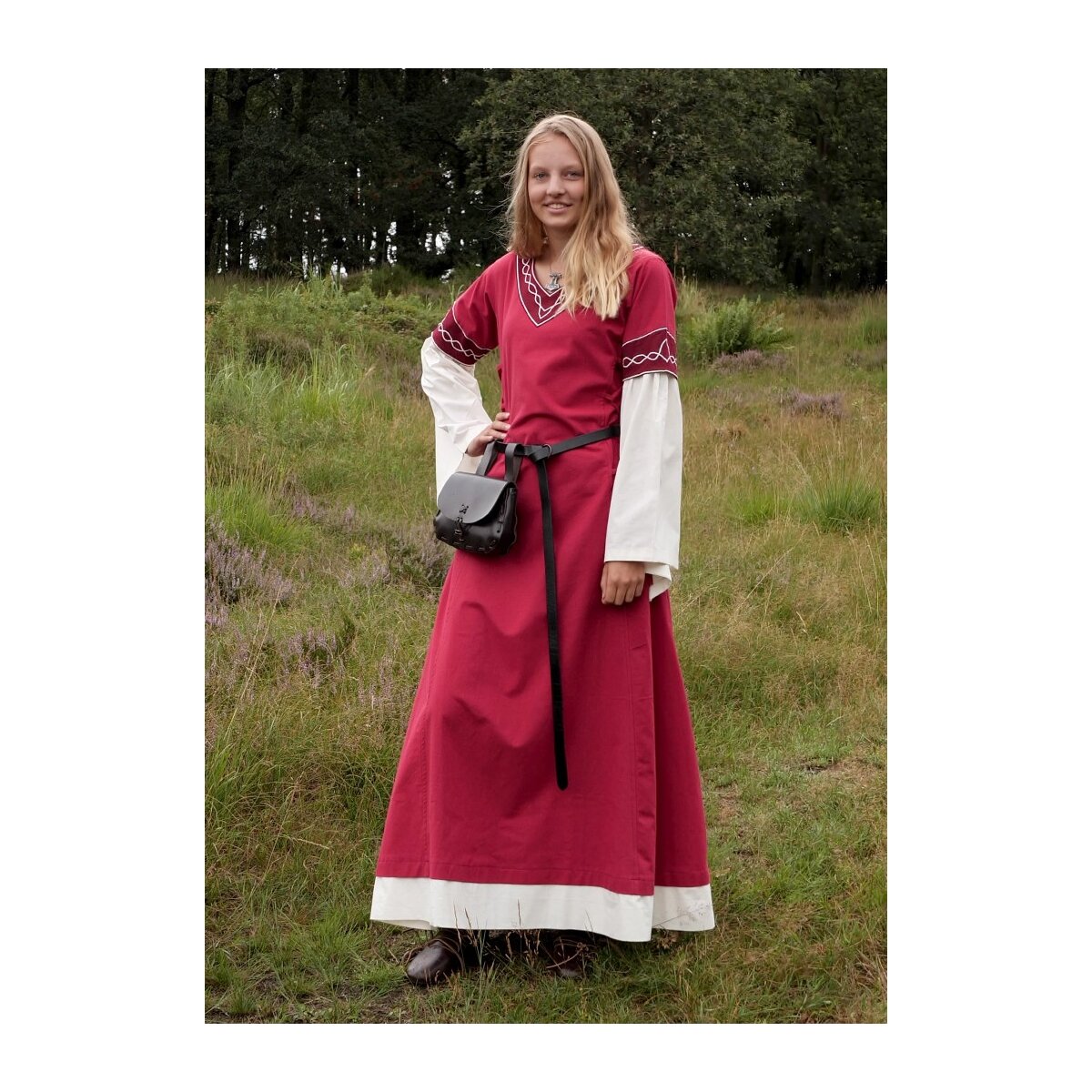 High medieval dress Alvina with trumpet sleeves red/nature