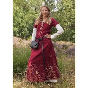 Kurzärmelige Cotehardie Mittelalter Kleid Ava Weinrot