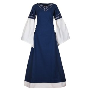 High medieval dress Alvina with trumpet sleeves blue/natural white