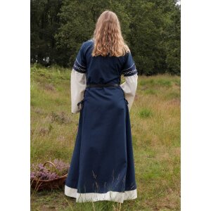 Hochmittelalterkleid Alvina mit Trompetenärmeln Blau/Natur