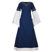 High medieval dress Alvina with trumpet sleeves blue/natural white