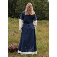 Hochmittelalterkleid Alvina mit Trompetenärmeln Blau/Natur