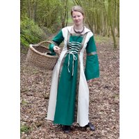 Fantasy-Mittelalter Kleid Eleanor mit Kapuze grün / natur weiß
