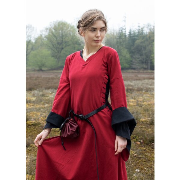 Spätmittelalterliches Höllenfensterkleid oder Bliaut Amal Rot/Schwarz Größe L