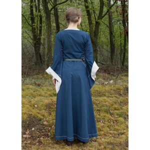 Spätmittelalterliches Höllenfensterkleid Bliaut Amal Blau/Natur M