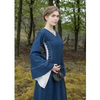 Spätmittelalterliches Höllenfensterkleid Bliaut Amal Blau/Natur M
