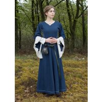 Spätmittelalterliches Höllenfensterkleid Bliaut Amal Blau/Natur L