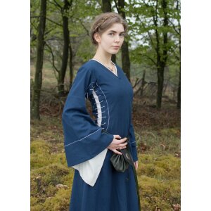 Spätmittelalterliches Höllenfensterkleid Bliaut Amal Blau/Natur XXL