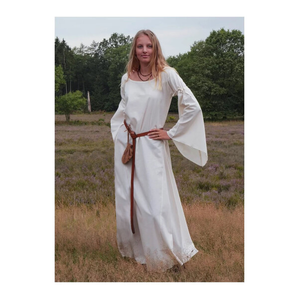 Medieval dress Burglinde with trumpet sleeves natural white size S