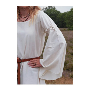 Medieval dress Burglinde with trumpet sleeves natural white size S