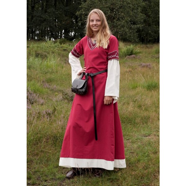 Hochmittelalterkleid Alvina mit Trompetenärmeln Rot/Natur Größe S