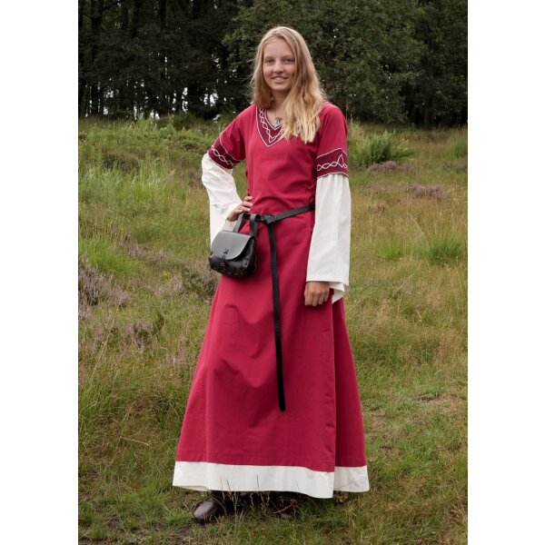 High medieval dress Alvina with trumpet sleeves red/nature size XXL