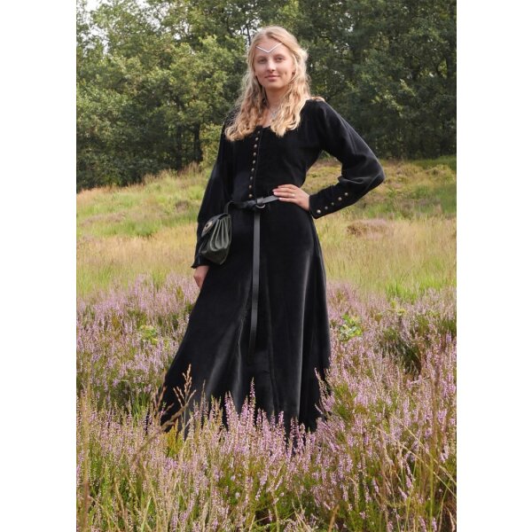 Spätmittelalter-Kleid Isabell Samt Cotehardie Schwarz Größe S