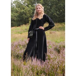 Spätmittelalter-Kleid Isabell Samt Cotehardie Schwarz Größe S