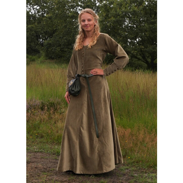 Spätmittelalter-Kleid Isabell Samt Cotehardie Grün Größe S