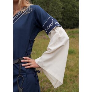 High medieval dress Alvina with trumpet sleeves blue/natural white size S