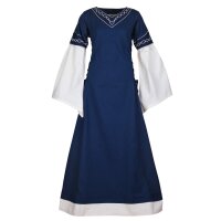 High medieval dress Alvina with trumpet sleeves blue/natural white size L