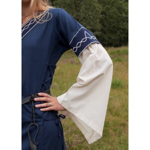 High medieval dress Alvina with trumpet sleeves blue/natural white size XL