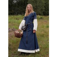 High medieval dress Alvina with trumpet sleeves blue/natural white size XL