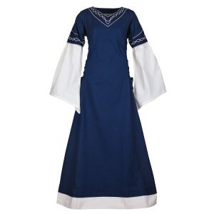 High medieval dress Alvina with trumpet sleeves blue/natural white size XXL